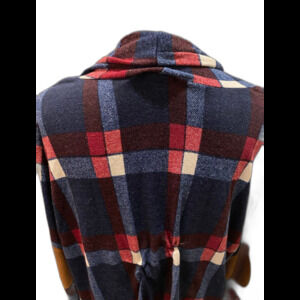EGY Womans Jacket Plus Sz XL Navy Burgundy Plaid Open Front Light Fleece